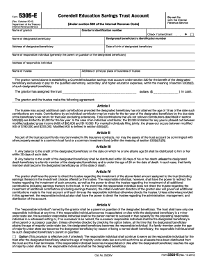 Form 5305 E Rev October Coverdell Education Savings Trust Account