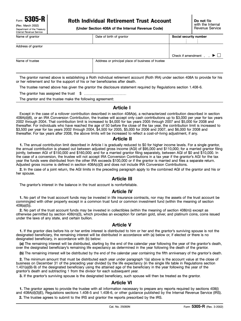 Form 5305 R Rev March Roth Individual Retirement Trust Account