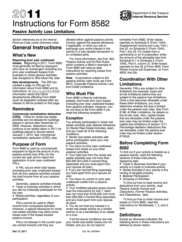 Irs Form 8582 Instructions