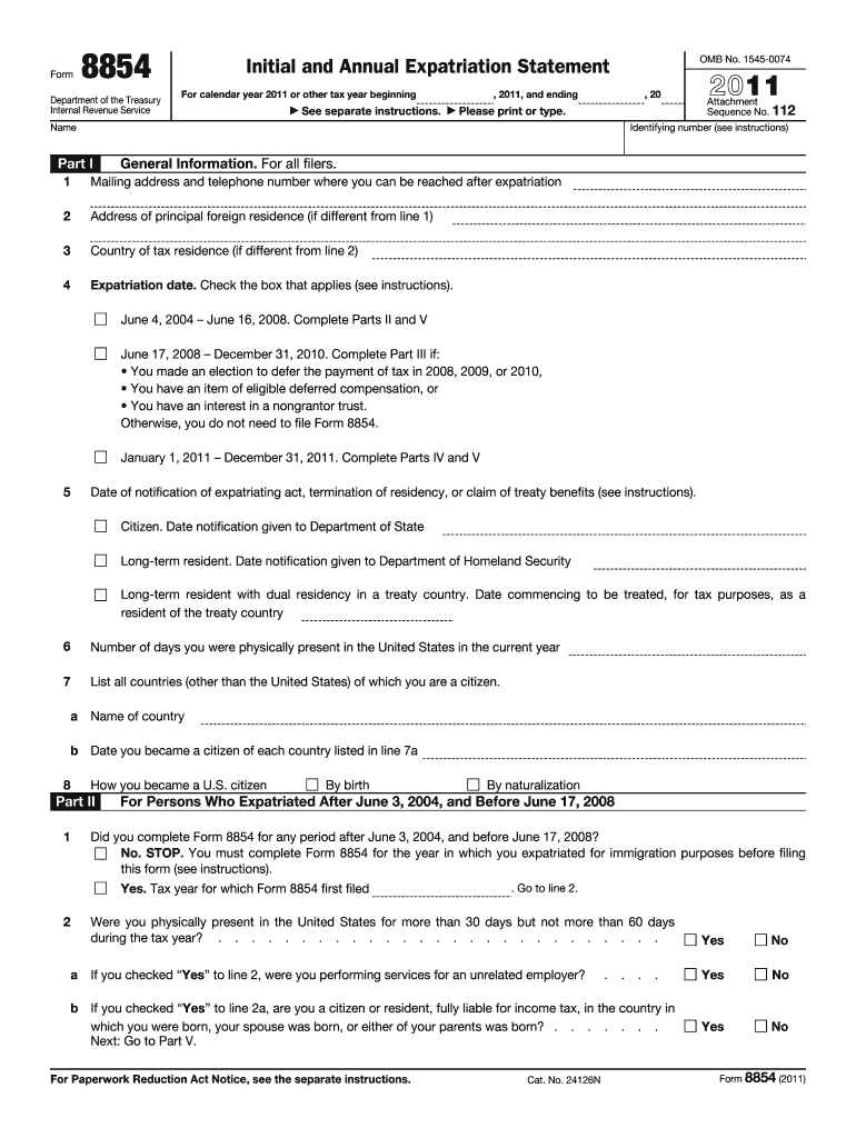  8854 Form 2011