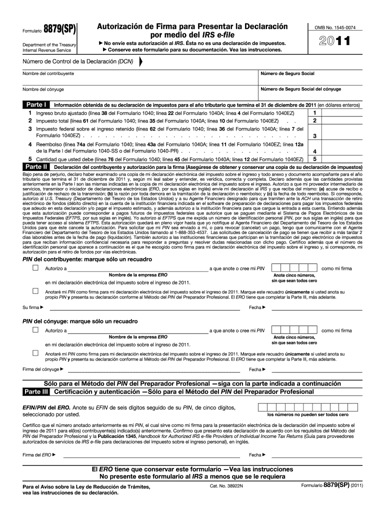 Form 8879SP IRS E File Signature Authorization Spanish Version