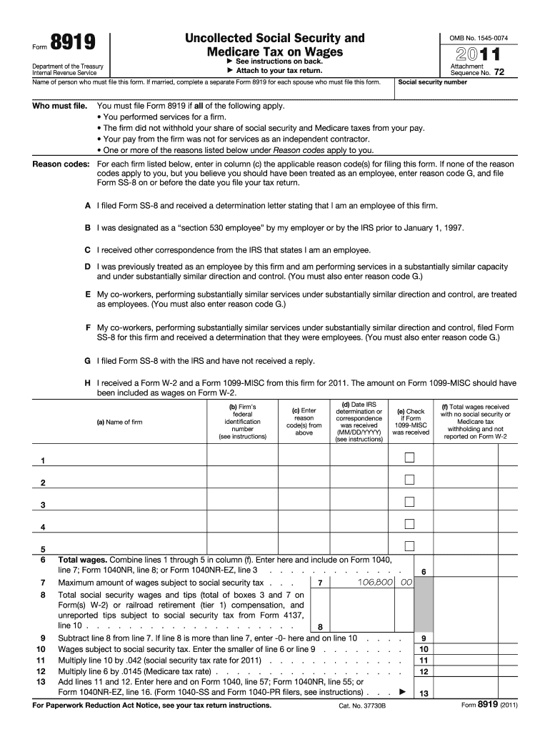  Form 8919 2011