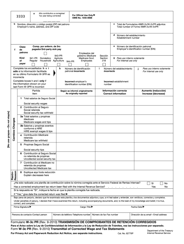 Form W 3c PR Rev December   Internal Revenue Service