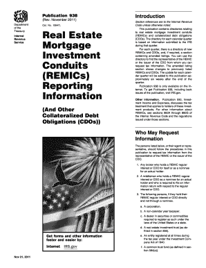 Publication 938 Rev November Real Estate Mortgage Investment Conduits REMICs Reporting Information and Other Collateralized Debt