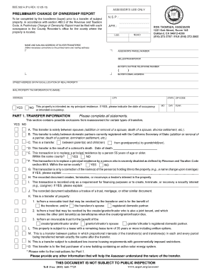 Preliminary Change of Ownership Report Form
