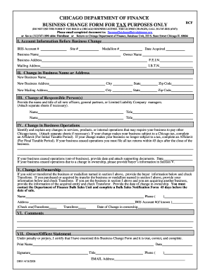 City of Chicago Business Change Form