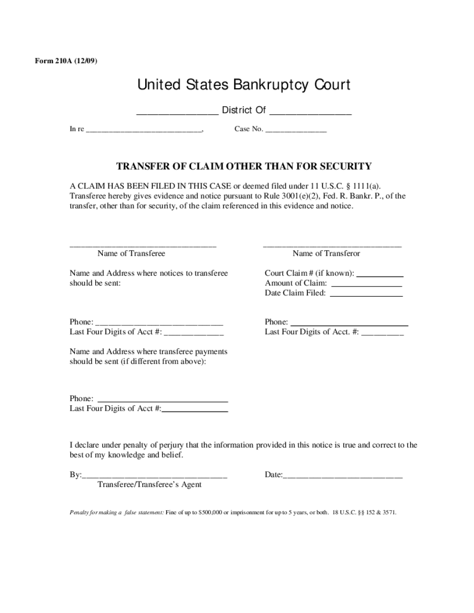 Get and Sign Form B210 Notice of Transfer of Claim Other Than for Security Wiwb Uscourts