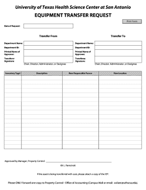 Equipment Transfer Request the University of Texas Health Science Uthscsa  Form