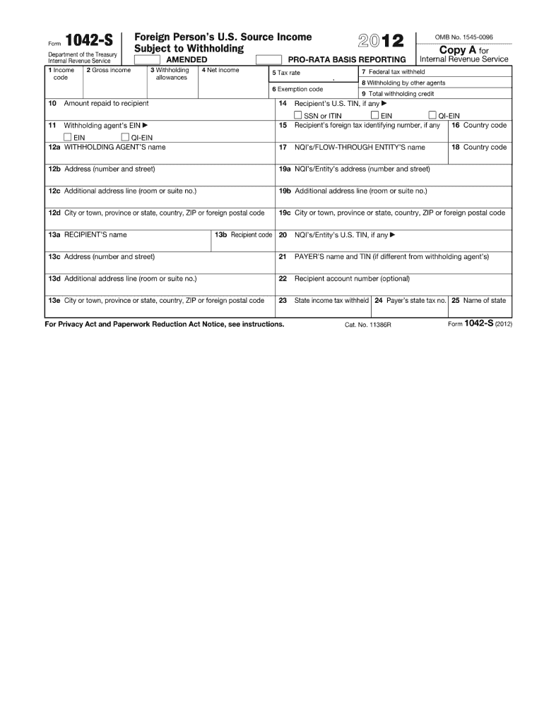  Form 1042 S 2012