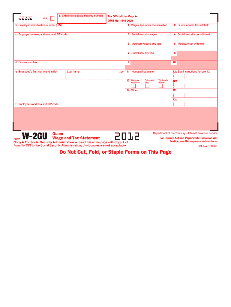 Form W 2GU Guam Wage and Tax Statement