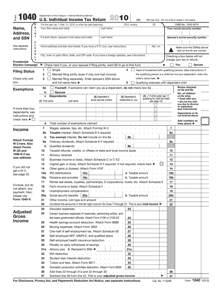  Form 1040 2010