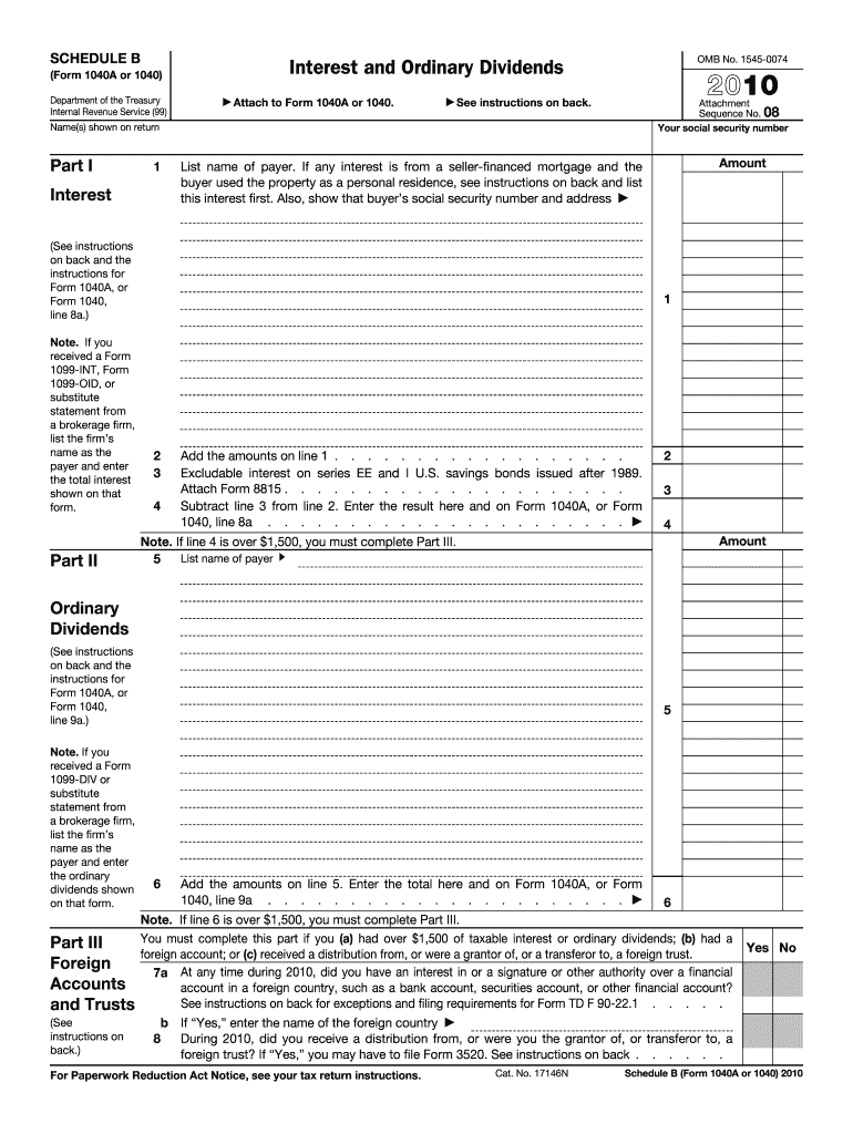  Irs Form 1040 Schedule B 2010