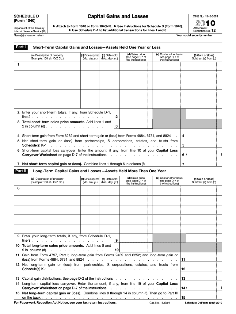  Schedule D Form 2010