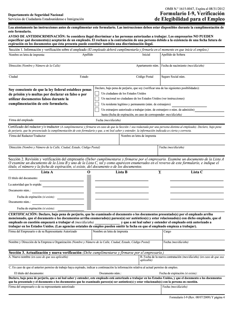 Departamento De Seguridad Nacional Servicios De Ciudadan a Estadounidense E Inmigraci N Formulario I 9, Verificaci N De Elegibil