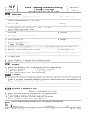 December Department of the Treasury Internal Revenue Service 56 F Notice Concerning Fiduciary Relationship of Financial Institut  Form