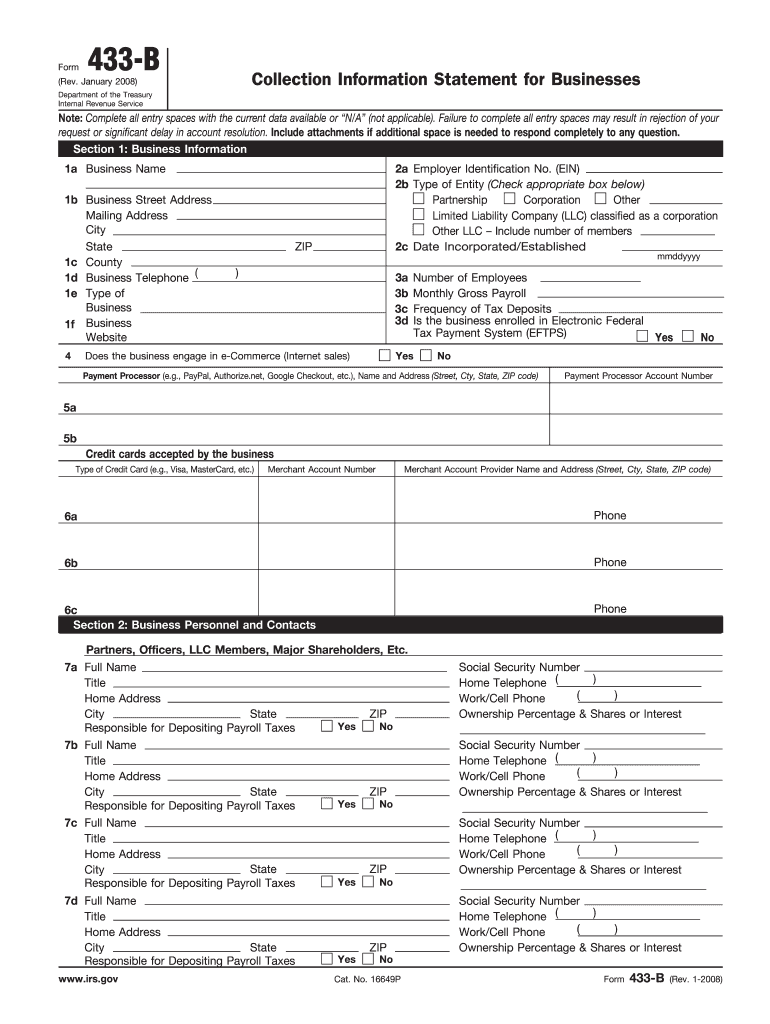 Form 433 B