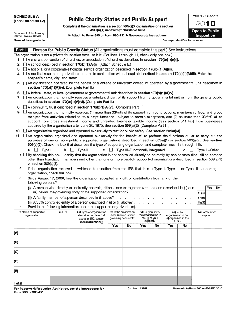  Form 990 Schedule a 2010