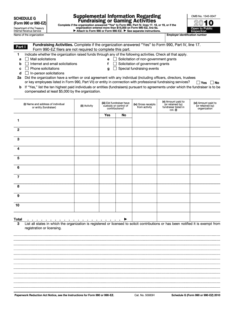  Form 990 Ez Schedule G 2010