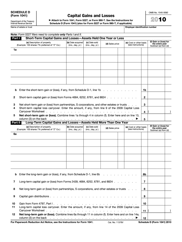  Form 1041 Schedule D 2010