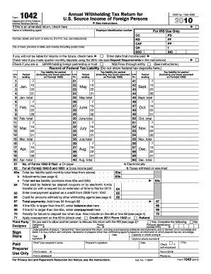  1042 Annual Withholding Tax Return Fillable Form 2010