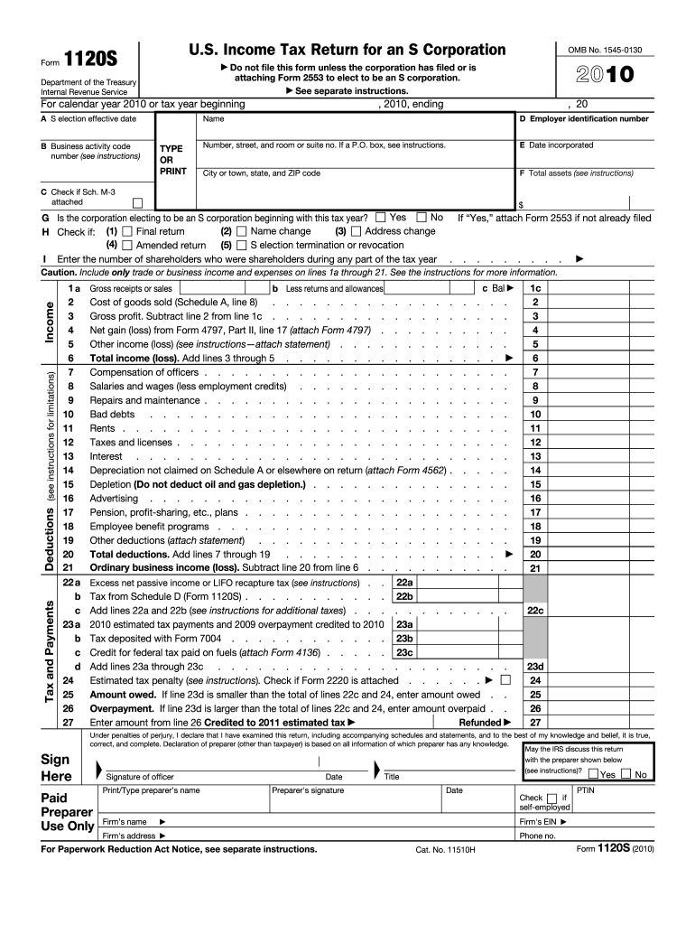 Get and Sign 1120 S Form 2010