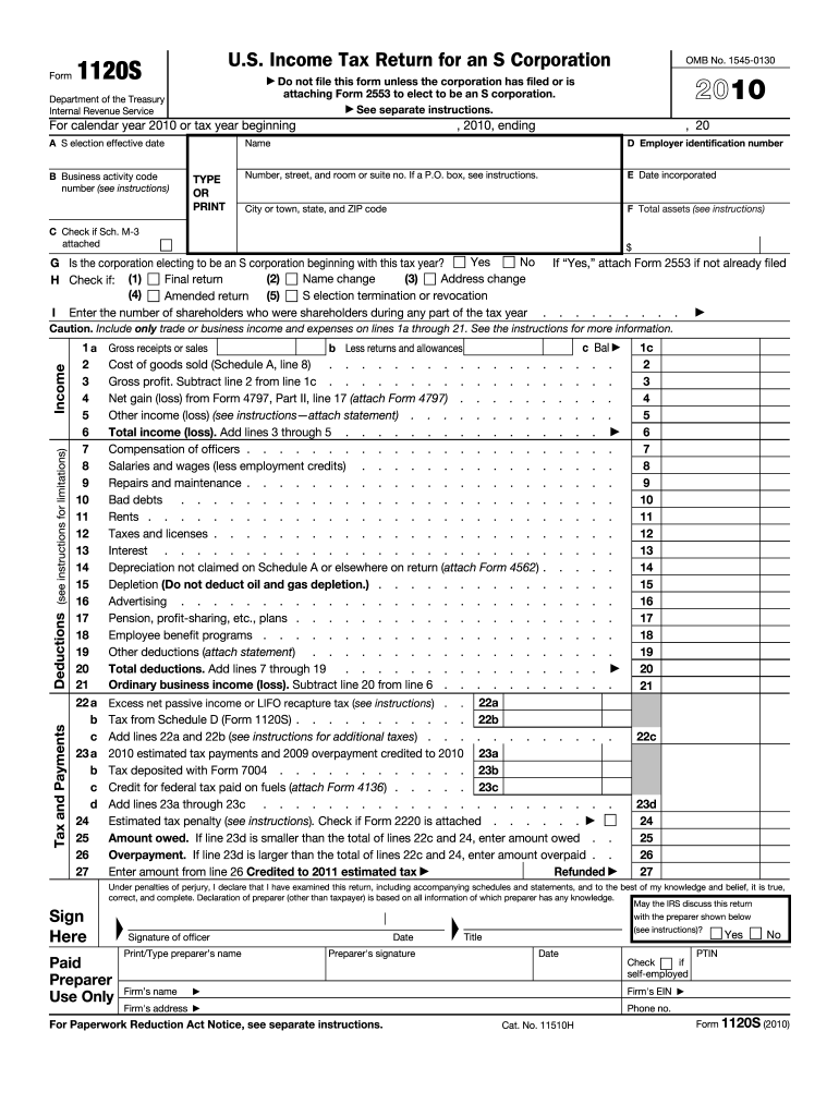  1120 S Form 2010