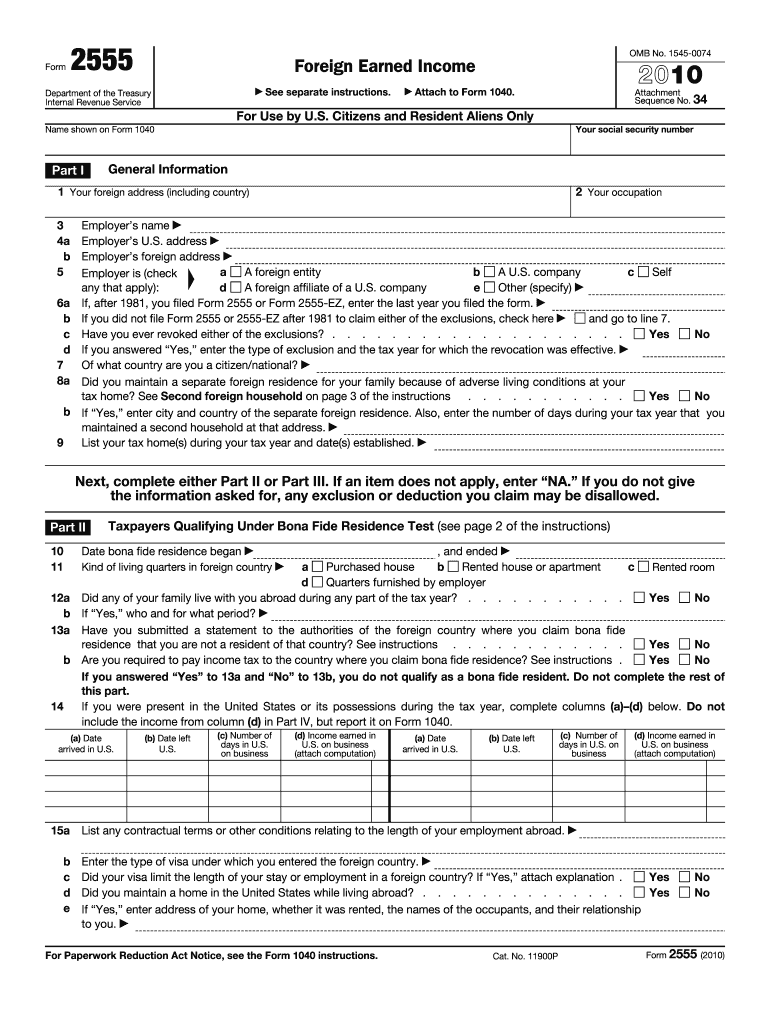 Get and Sign 2555 Form 2010