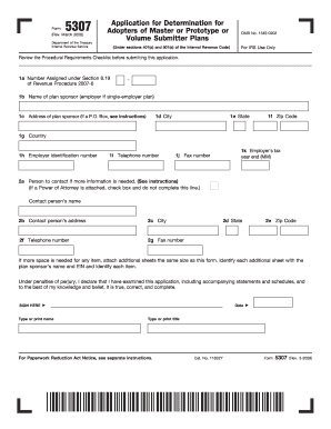 Form 5307 Rev March Application for Determination for Adopters of Master or Prototype or Volume Submitter Plans