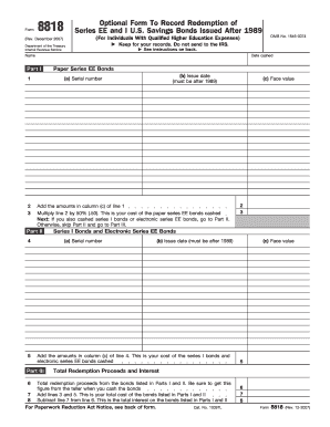 Form 8818 Rev December Optional Form to Record Redemption of Series EE and I U S Savings Bonds Issued After 1989