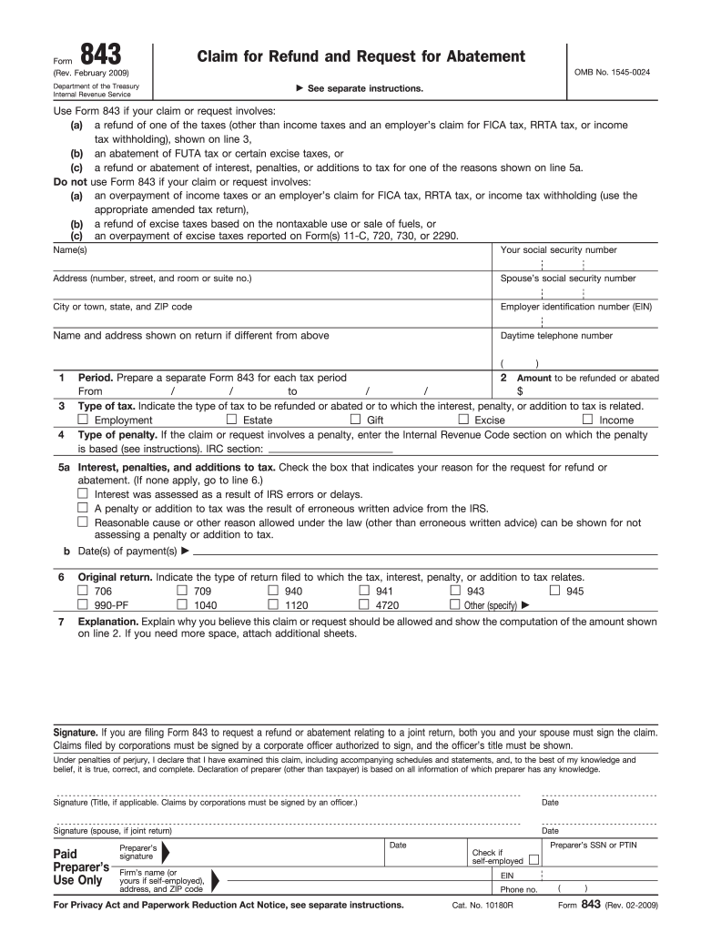  Irs Form 843 2009