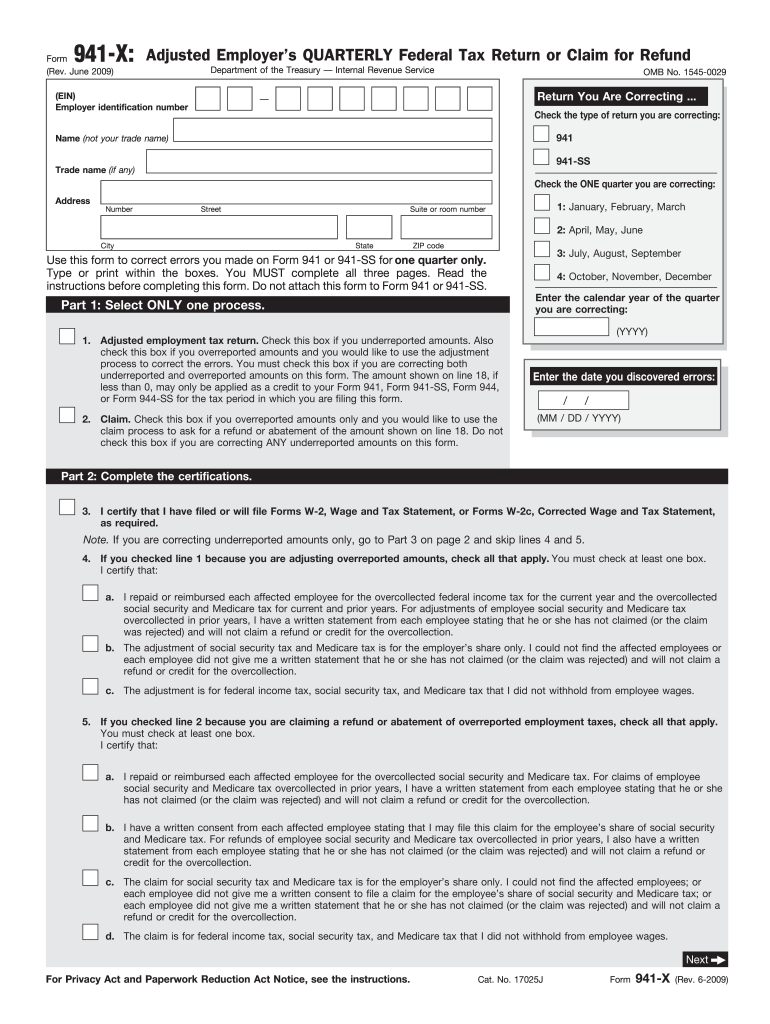  Form 941 X 2009