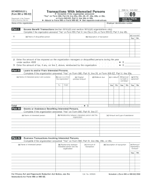 SCHEDULE L Form 990 or 990 EZ Department of the Treasury Internal Revenue Service Complete If the Organization Answered &amp;quo