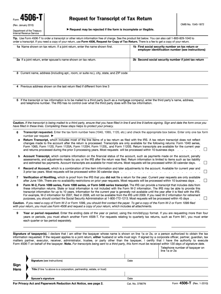 Form 4506 T Request for Transcript of Tax Return OMB No