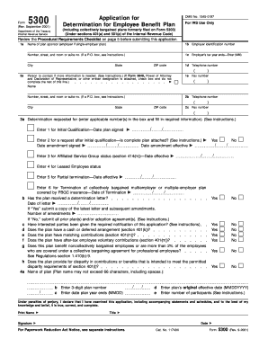 Form 5300 Rev September Application for Determination for Employee Benefit Plan Info Copy Only