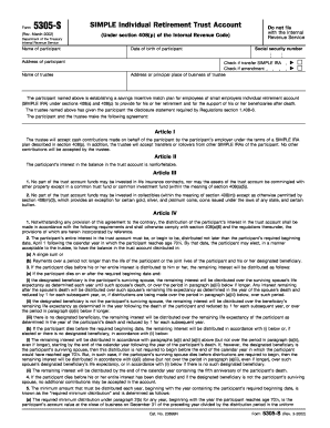Form 5305 S Rev March SIMPLE Individual Retirement Trust Account
