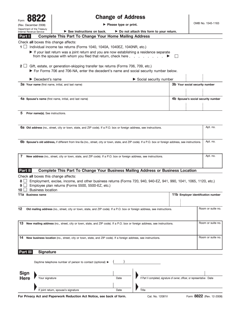 Get and Sign Form 8822 Fill in 2008