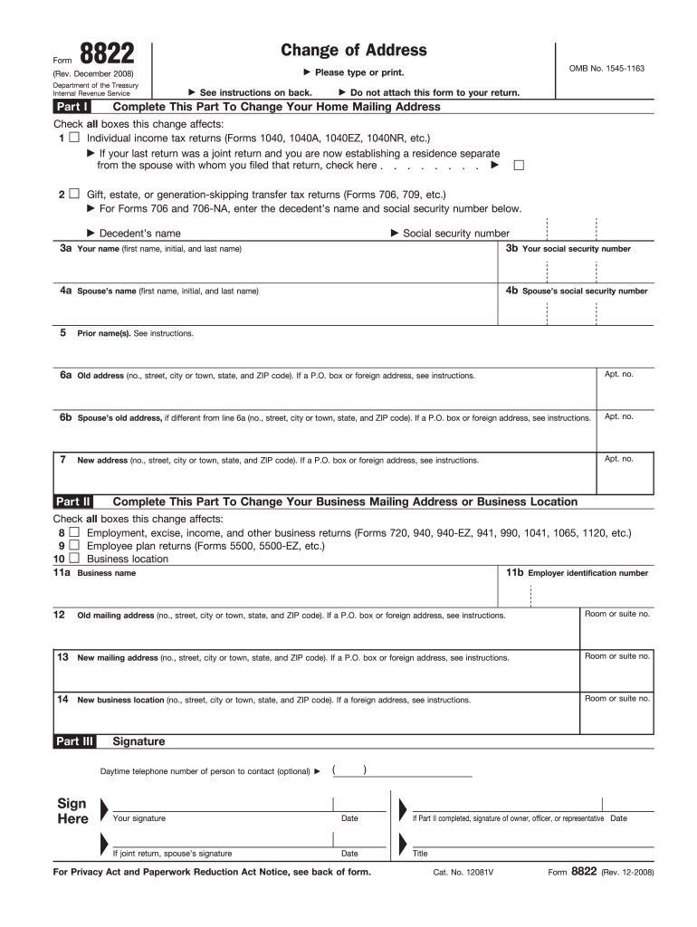  Form 8822 Fill in 2008