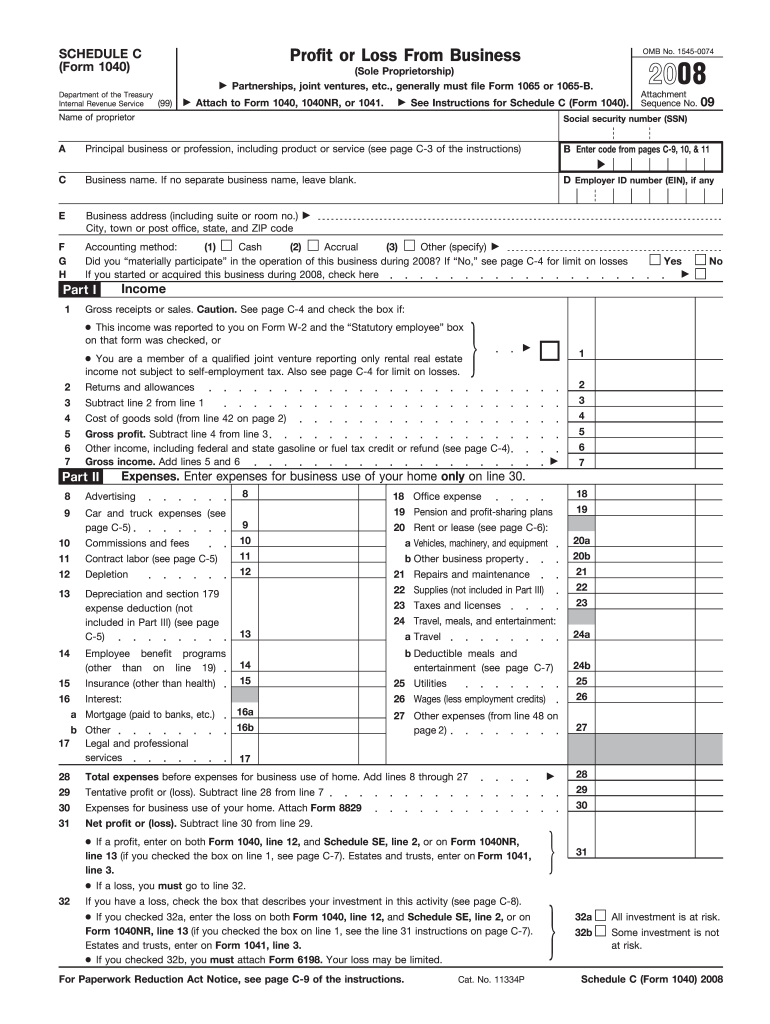  Form Schedule C 2008