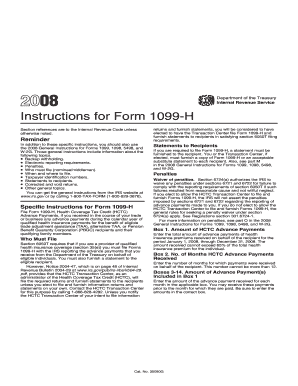 Instructions for Form 1099 H Instructions for Form 1099 H, Health Coverage Tax Credit HCTC Advance Payments