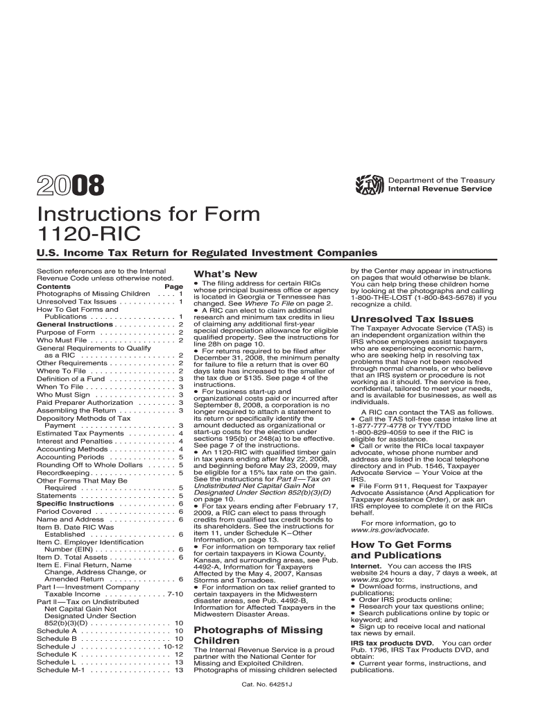 Instructions for Form 1120 RIC U