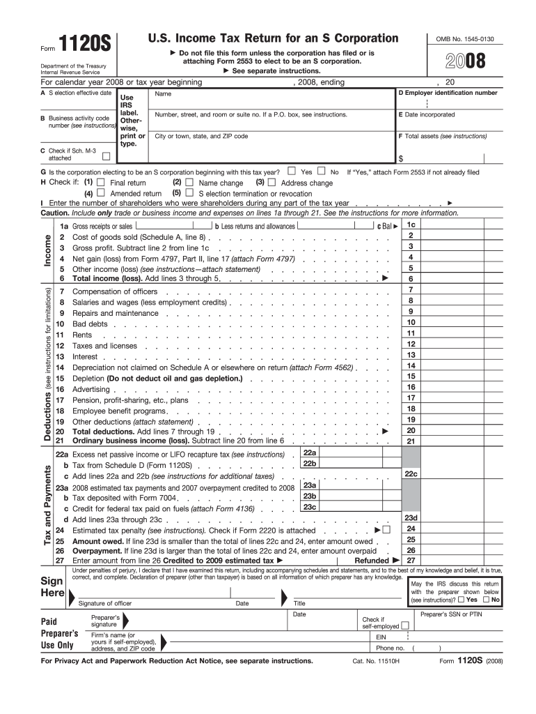  1120s Form 2008