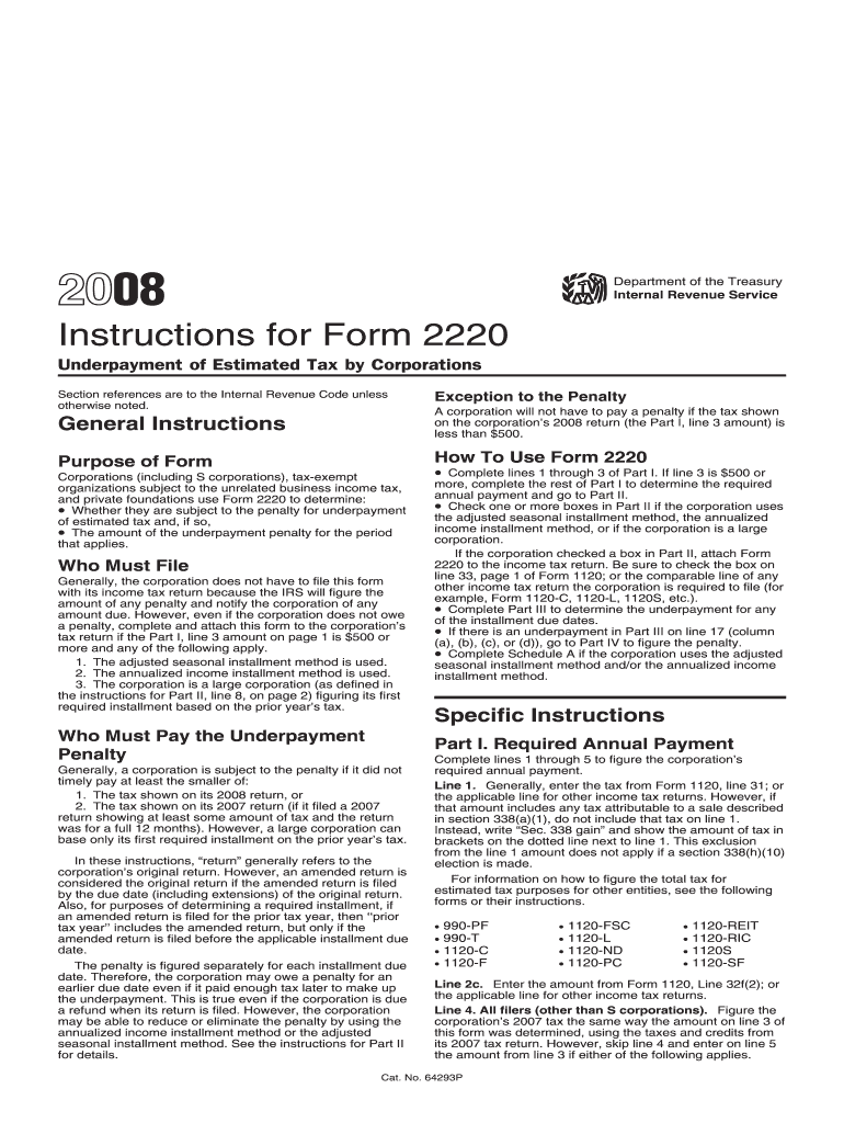 Instructions for Form 2220 Underpayment of Estimated Tax by Corporations Section References Are to the Internal Revenue Code Unl