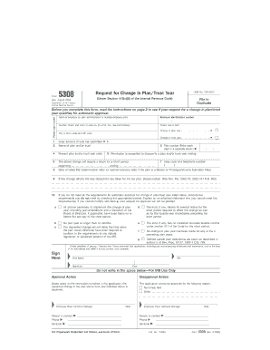Form 5308 Rev 8 Request for Change in PlanTrust Year