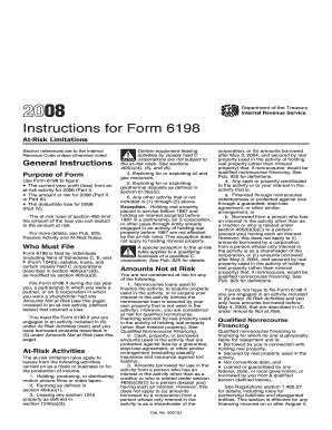 Use Form 6198 to Figure the Current Year Profit Loss from an at Risk Activity for Part I