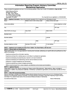 1545 1791 Information Reporting Program Advisory Committee Membership Application Please Complete This Application and Return it