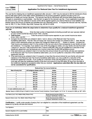 Application for Reduced User Fee for Installment Agreements  Form