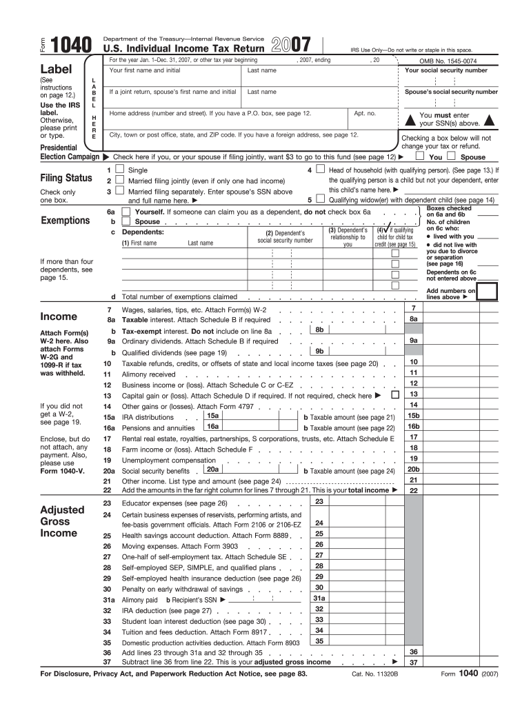 Get and Sign Form 1040 2007