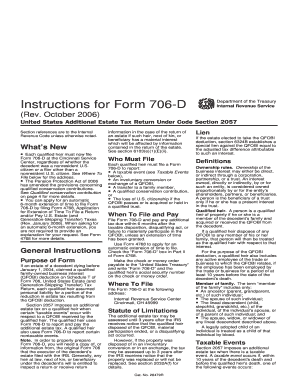 Instructions for Form 706 D Rev October Instructions for Form 706 D, United States Additional Estate Tax Return under Code Secti