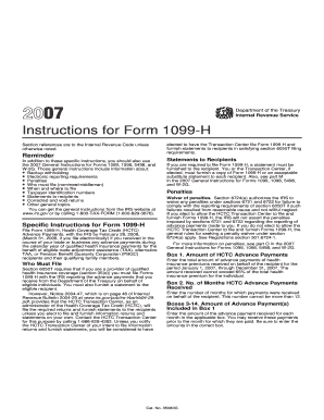 Instructions for Form 1099 H Section References Are to the Internal Revenue Code unless Otherwise Noted