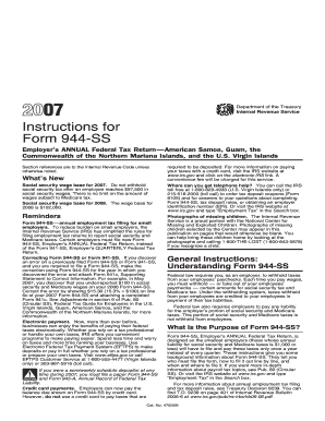 Instructions for Form 944 SS Instructions for Form 944 SS, Employer&#039;s ANNUAL Federal Tax Return